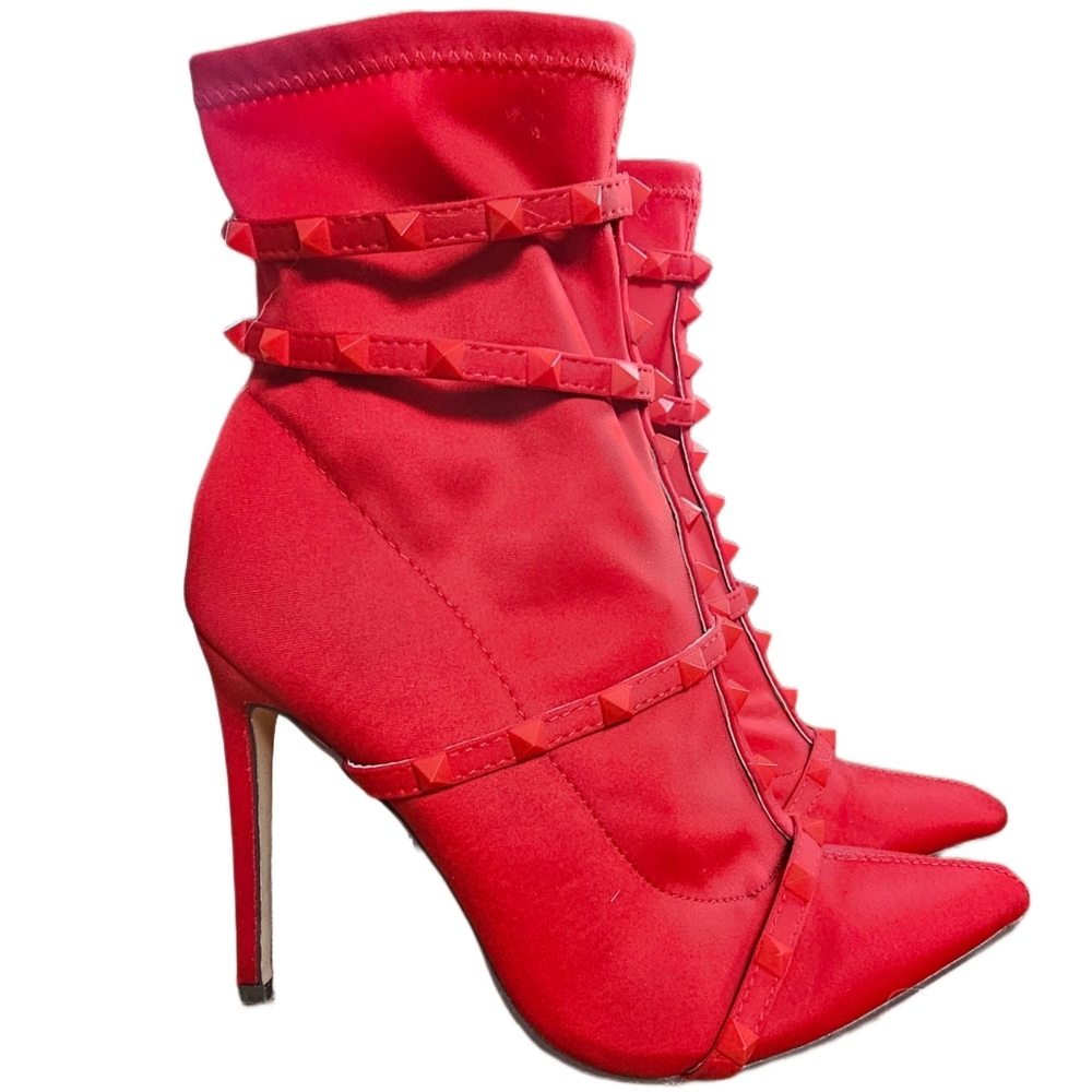 Red Studded Sock Boots Rock Stud Style Billie